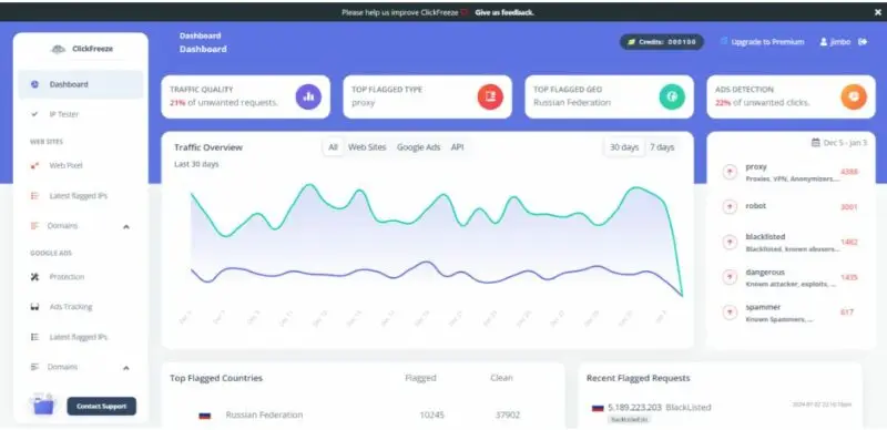 ClickFreeze Dashboard