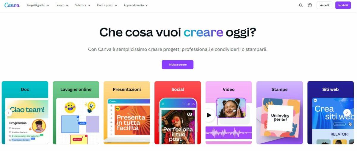 Home Page di Canva